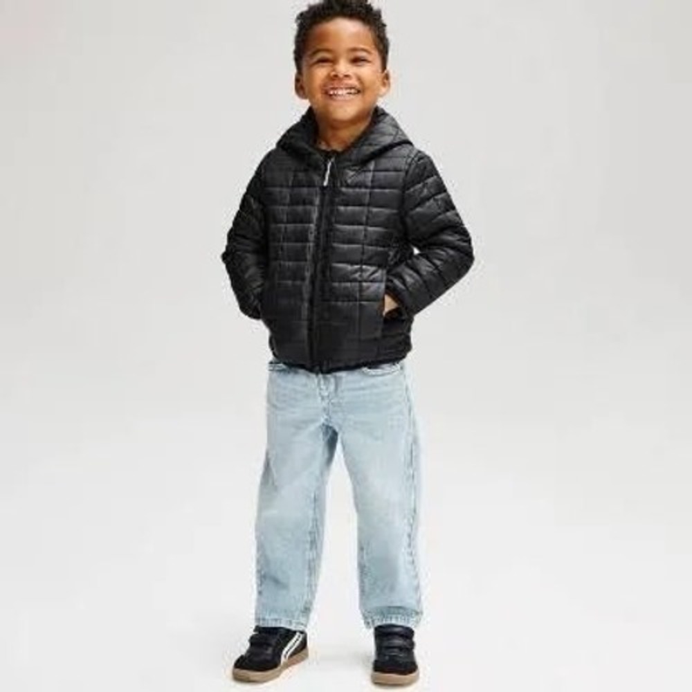 Cat & Jack Boys Black Quilted Puffer Jacket Hooded Water Resistant Size 2T NWT